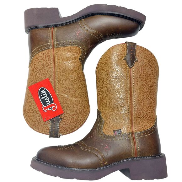 Justin Gypsy Boots Sz 6.5 Welt Saddle Stitch Floral Embossed J-Flex Cowboy Boots - Picture 8 of 9